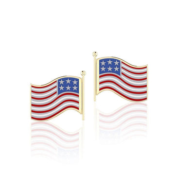 Silver and Gold American Flag with Enamel Post Earrings TEV1149 - Jewelry
